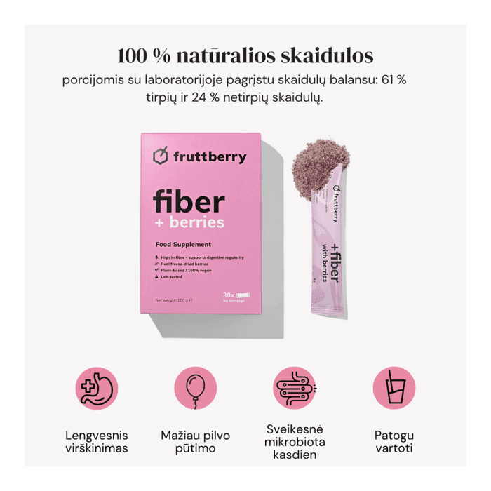 Maisto papildas fruttberry +fiber skaidulų mišinys su uogomis (150 g), 30 vnt.-1