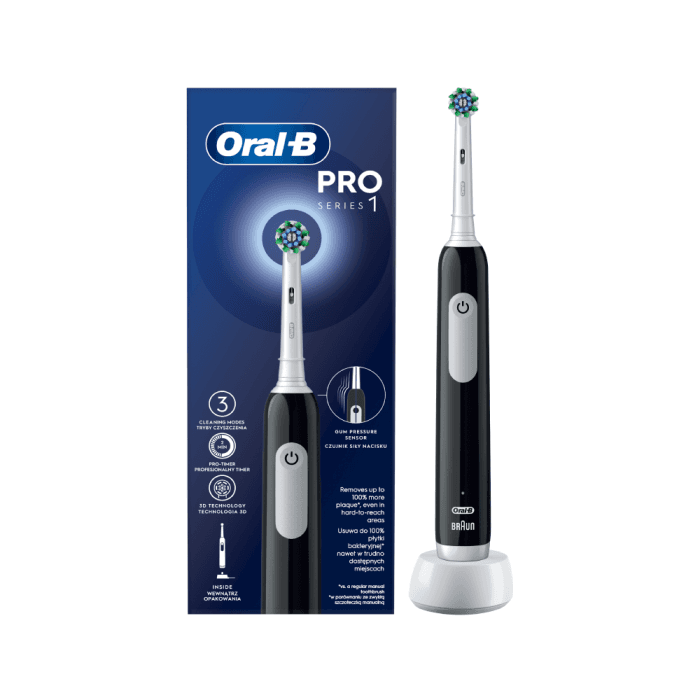 ORAL-B elektrinis dantų šepetėlis PRO SERIES 1 BLACK CROSS ACTION, juoda spalva, 1 vnt.-1