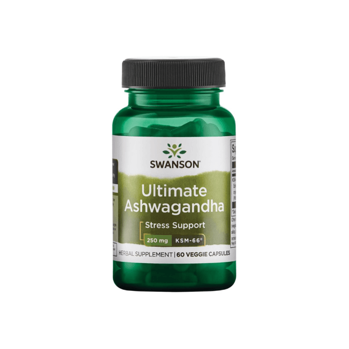 SWANSON AŠVAGANDA (ASHWAGANDHA) ekstraktas KSM-66, 60 kapsulių