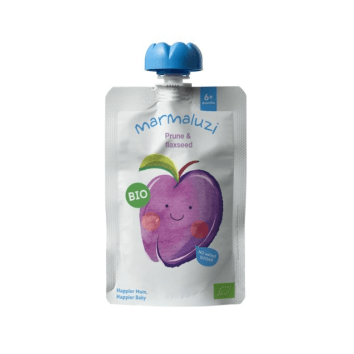 MARMALUZI ekologiška džiovintų slyvų tyrelė su linų sėmenimis, nuo 6 mėn., LT-EKO-001, 90 g
