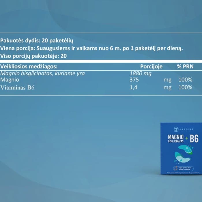 SAPIENS Magnio bisglicinatas + B6, 20 paketėlių-2