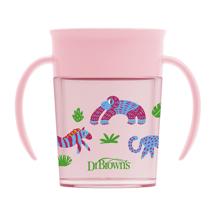 DR. BROWN'S gertuvė CHEERS DECO 360, 200 ml, nuo 6 mėn., rožinė spalva, 1 vnt.+dangtelis