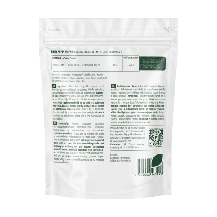 RAW POWDERS VITAMINAS K2 (MK-7) 250 μg, 60 kapsulių-1
