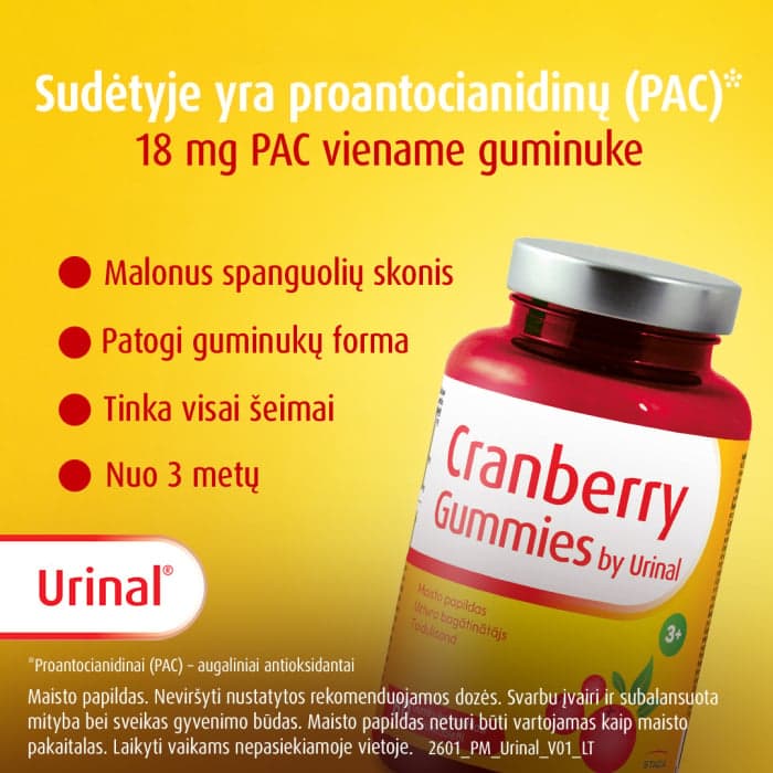URINAL, Cranberry Gummies, 60 guminukų-2