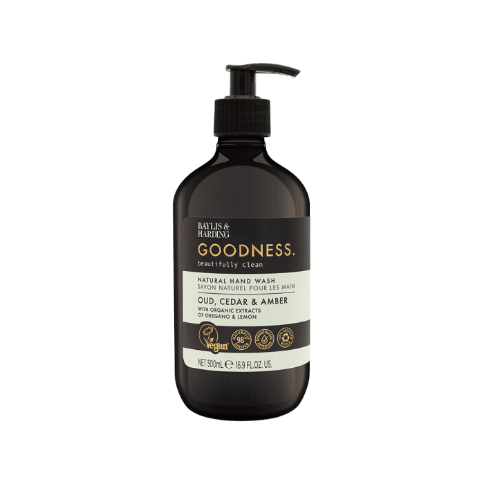BAYLIS & HARDING natūralus skystas rankų muilas GOODNESS OUD CEDAR & AMBER, 500 ml