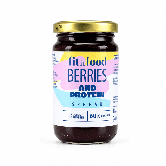 FitnFood uogų užtepėlė su baltymais be pridėtinio cukraus, 240 g