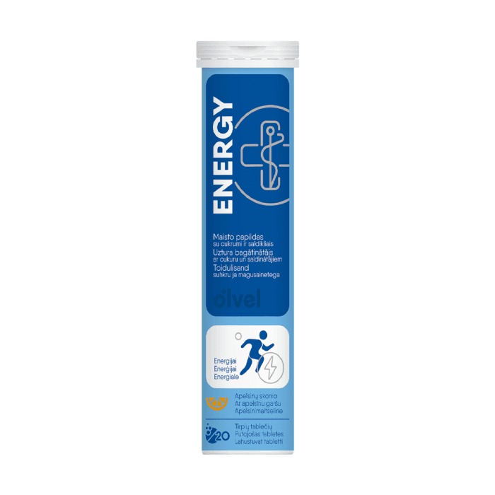 OLVEL, ENERGY, apelsinų skonio, 20 tirpių tablečių