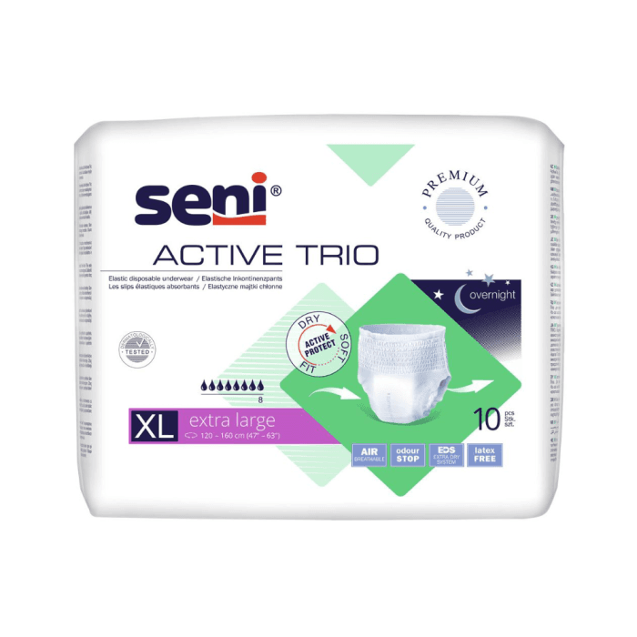 SENI ACTIVE sauskelnės-kelnaitės TRIO EXTRA LARGE, 10 vnt.