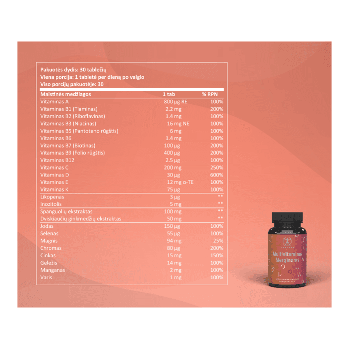 SAPIENS multivitaminai merginoms, 30 tablečių-2
