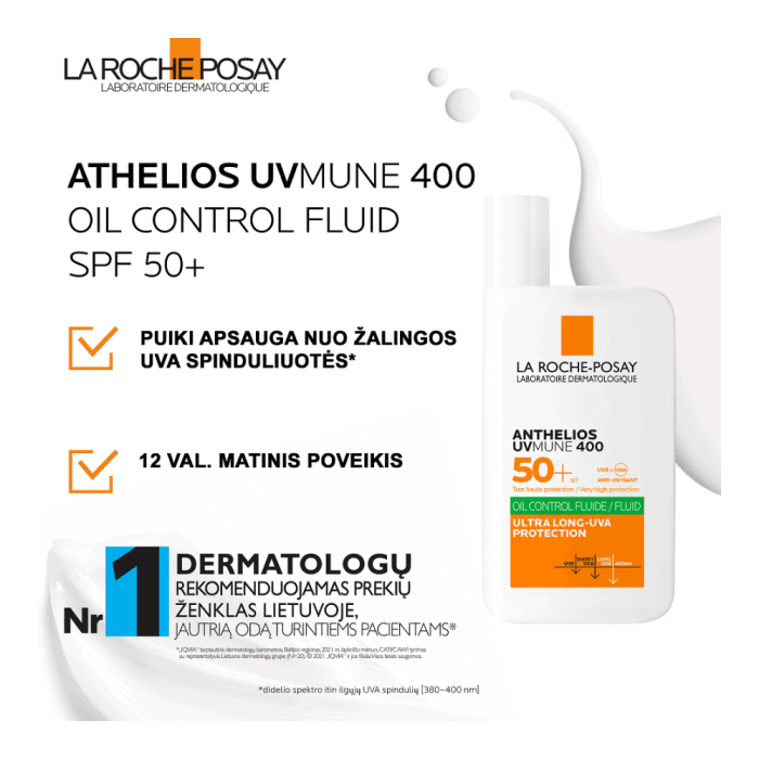 LA ROCHE-POSAY veido fluidas ANTHELIOS UVMUNE 400 OIL CONTROL FLUID, SPF 50+, 50 ml-1