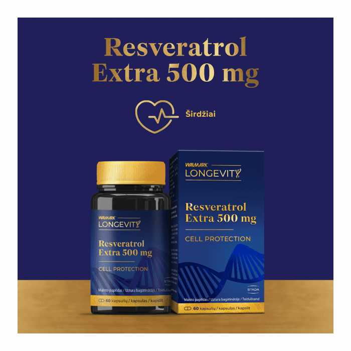 WALMARK LONGEVIT Resveratrol Extra 500 mg, 60 kapsulių-1