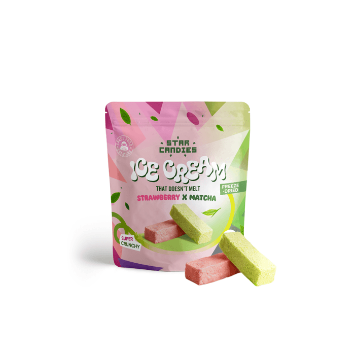 STAR CANDIES Šalytje džiovinti matcha ir braškių skonio ledai, 16 g-1