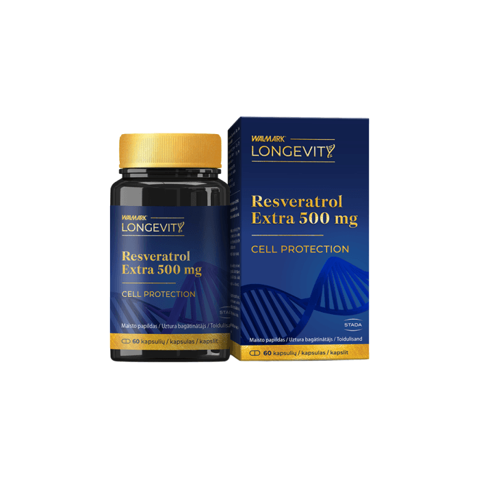 WALMARK LONGEVIT Resveratrol Extra 500 mg, 60 kapsulių
