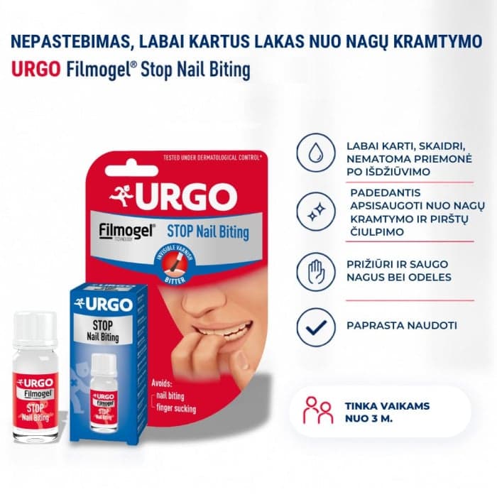 URGO nepastebimas, labai kartus lakas nuo nagų kramtymo, FILMOGEL  STOP Nail Biting, 9 ml-2