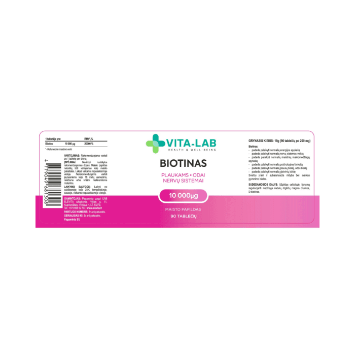 VITA-LAB BIOTINAS 10000 µg, nuo 18 m., 90 tablečių-1