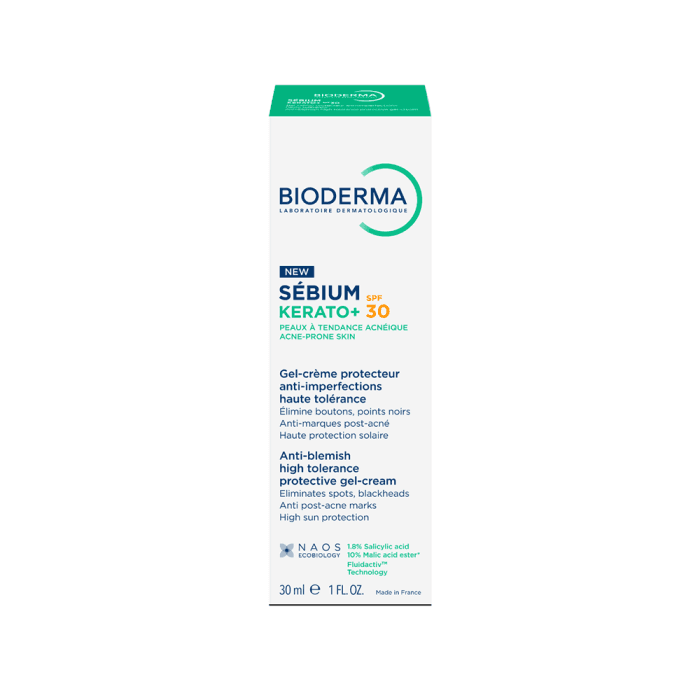 BIODERMA aukštos tolerancijos gelis-kremas nuo spuogų į aknę linkusiai odai, SÉBIUM KERATO+ SPF30, 30 ml-2