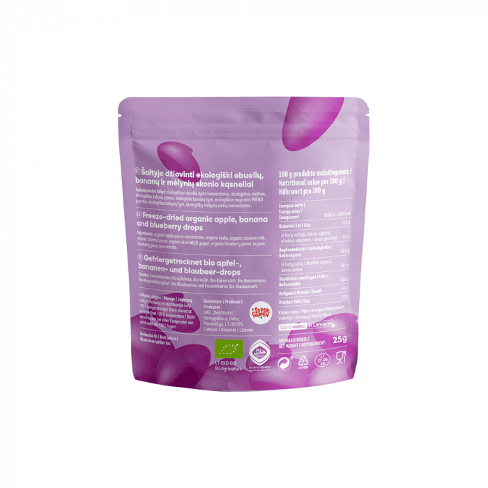 STAR CANDIES Ekologiški obuolių, bananų ir mėlynių skonio jogurtiniai kasneliai, (LT-EKO-001), 25 g-1