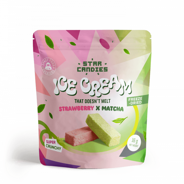 STAR CANDIES Šalytje džiovinti matcha ir braškių skonio ledai, 16 g