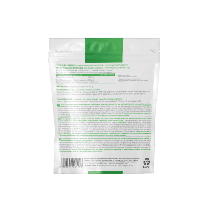 RAW POWDERS GULSČIOJI RAGUŽĖ (TRIBULUS TERRESTRIS), 600 MG, 120 kapsulių-1