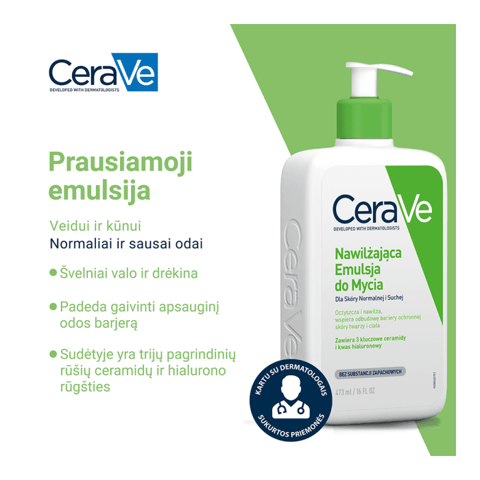 CERAVE prausiamoji emulsija normaliai ir sausai odai, papildymas, 473 ml-1