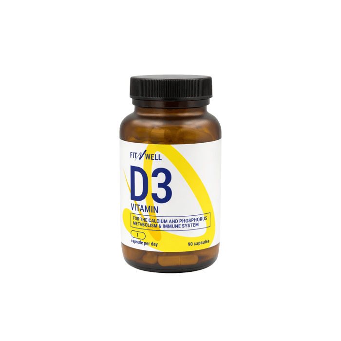 FITNWELL Vitamin D3 2000 IU, 90 kapsulių