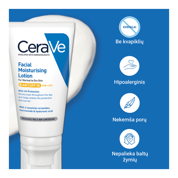 CERAVE drėkinamasis veido losjonas su SPF30 apsauga nuo saulės, 52 ml-2