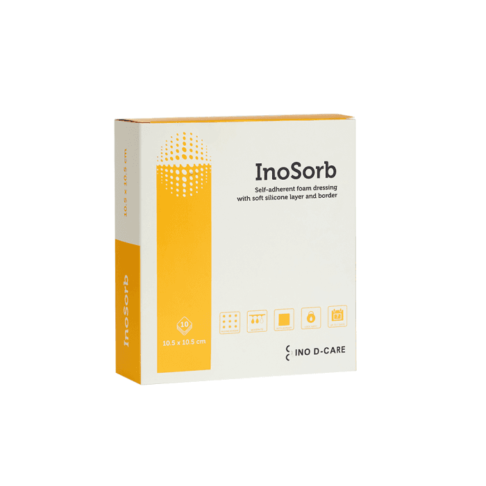 INOSORB silikoninis tvarstis, 10,5 x 10,5 cm, 10 vnt.