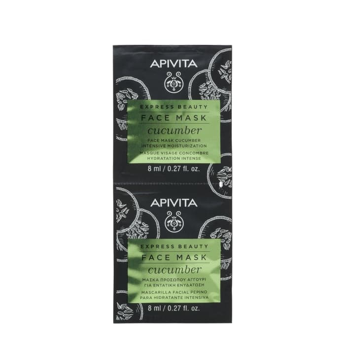 APIVITA intensyviai drėkinanti veido kaukė su agurkais EXPRESS BEAUTY, 8 ml x 2 vnt.