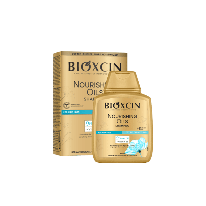 BIOXCIN maitinantis šampūnas nuo plaukų slinkimo su gėlių aliejais, 300 ml