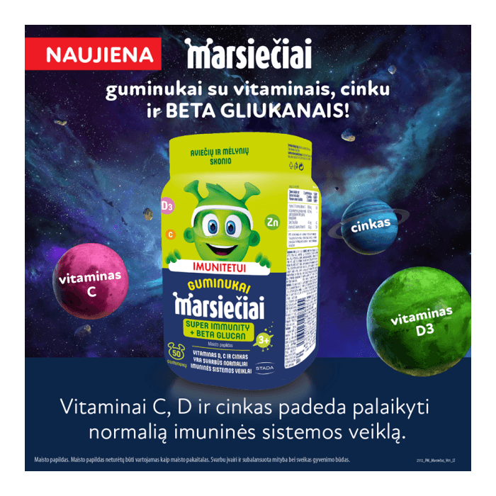 MARSIEČIAI SUPER IMMUNITY su betagliukanais vaikų imunitetui, 50 guminukų-1