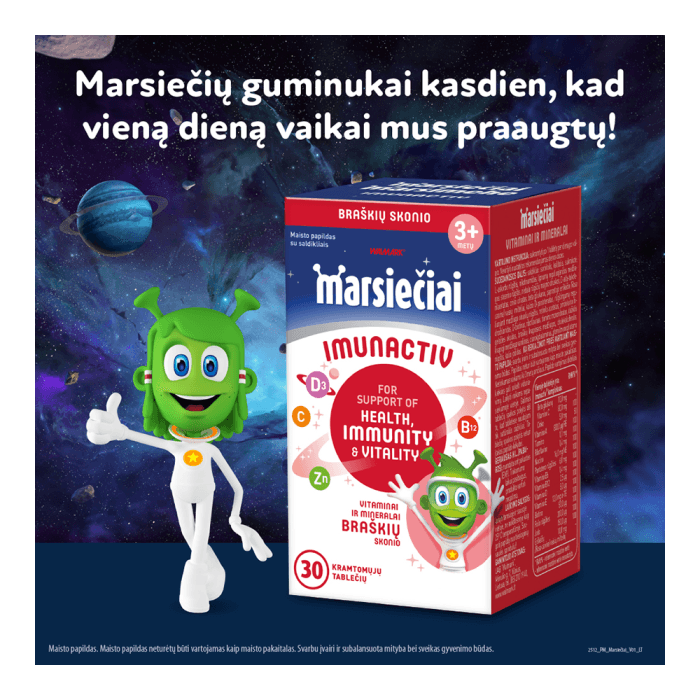 MARSIEČIAI IMUNACTIV vaikų imunitetui, braškių skonio, 30 kramtomųjų tablečių-2
