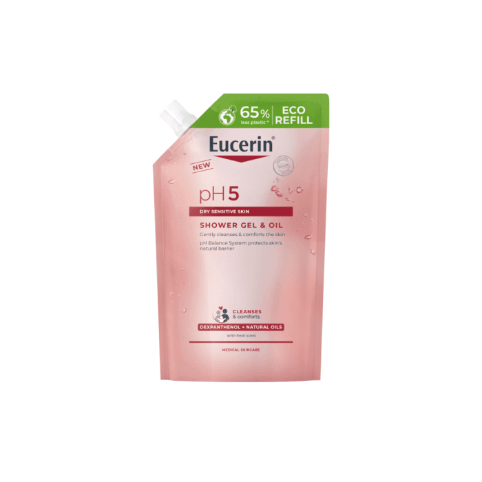 EUCERIN pH5 dušo gelis ir aliejus, papildymo pakuotė, 400 ml