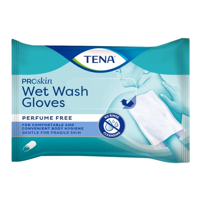 TENA drėgnos prausiamosios pirštinės WET WASH GLOVES, 8 vnt.
