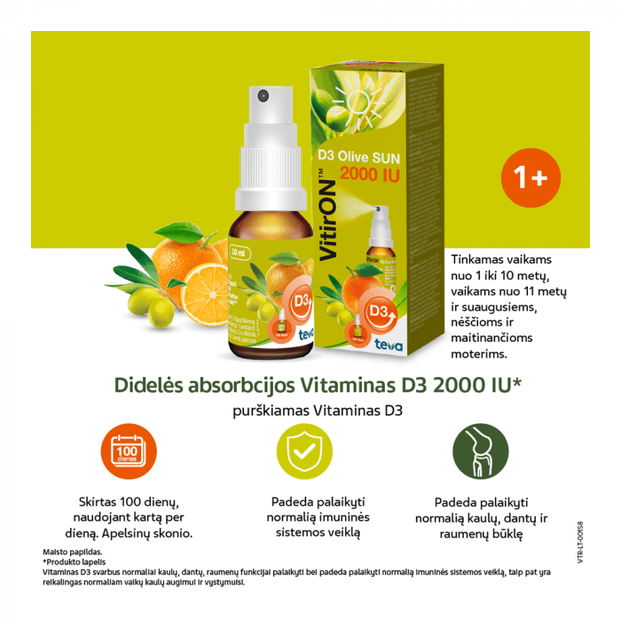 VITIRON D3 OLIVE SUN 2000 IU, apelsinų skonio, 10 ml-1