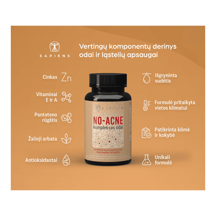 SAPIENS No-Acne kompleksas odai, 60 kapsulių-1