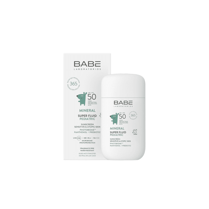 BABÉ mineralinis apsauginis veido fluidas nuo saulės kūdikiams ir vaikams MINERAL SUPER FLUID SPF50, 50 ml