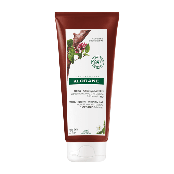 KLORANE stiprinantis plaukus kondicionierius su chininu ir ekologišku edelveisu, 200 ml