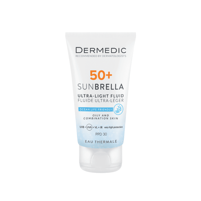 DERMEDIC fluidas riebiai ir mišriai veido odai SUNBRELLA ULTRA-LIGHT, SPF 50+, 40 ml