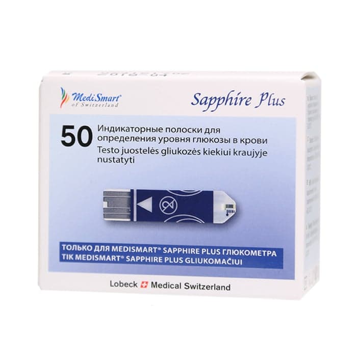 MEDISMART nekalibruojamos diagnostinės juostelės  SAPPHIRE LOBECK MEDICAL, 50 vnt.
