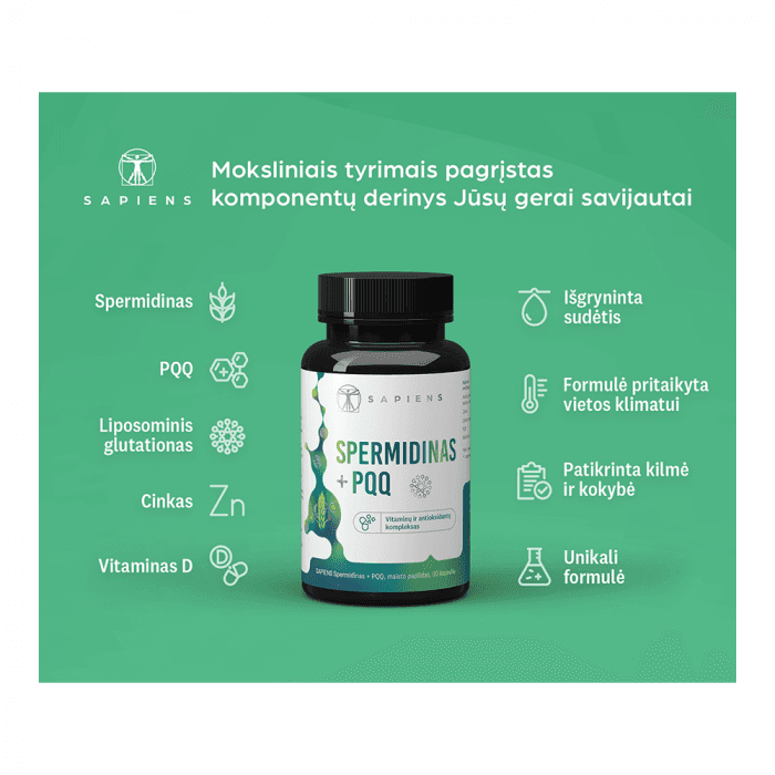 SAPIENS Spermidinas + PQQ, 30 kapsulių-1