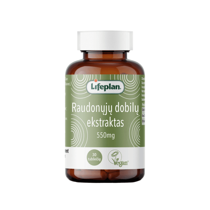 LIFEPLAN raudonųjų dobilų ekstraktas RED CLOVER EXTRACT 550 MG, 30 kietųjų kapsulių-1