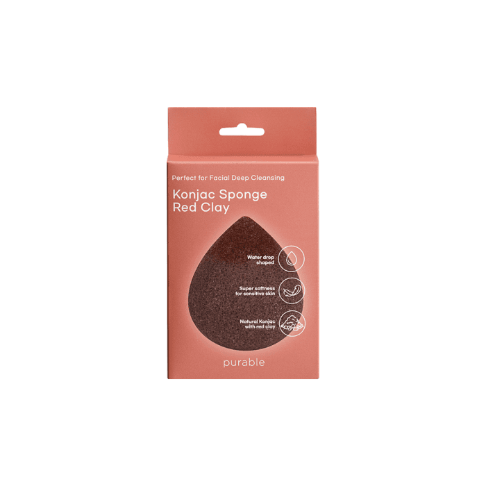 PURABLE kempinėlė su raudonuoju moliu veidui valyti KONJAC SPONGE RED CLAY, 1 vnt.-2