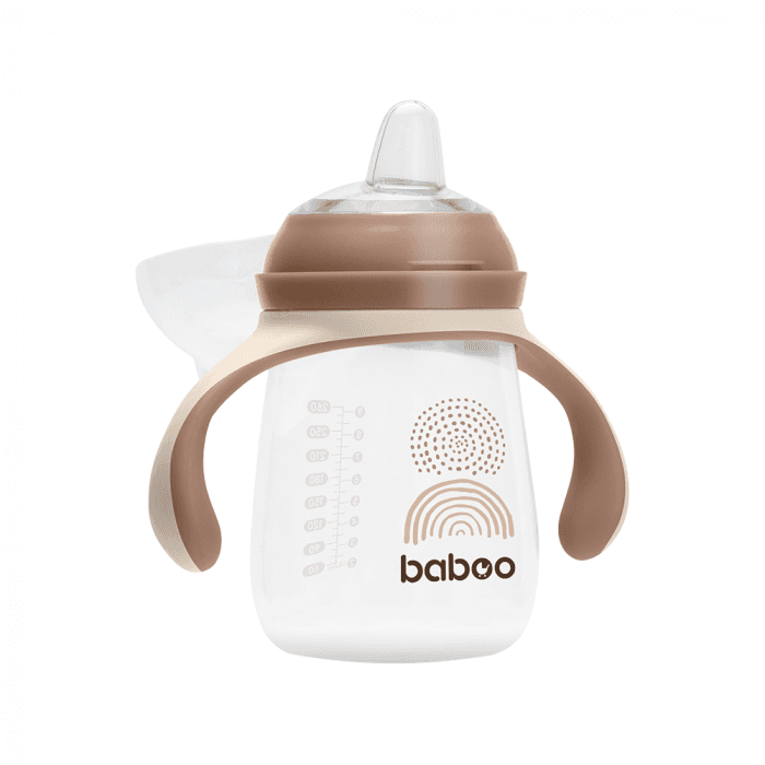 BABOO gertuvė su silikoniniu snapeliu, 260 ml, Au Naturale, 6+ mėn, 1 vnt.