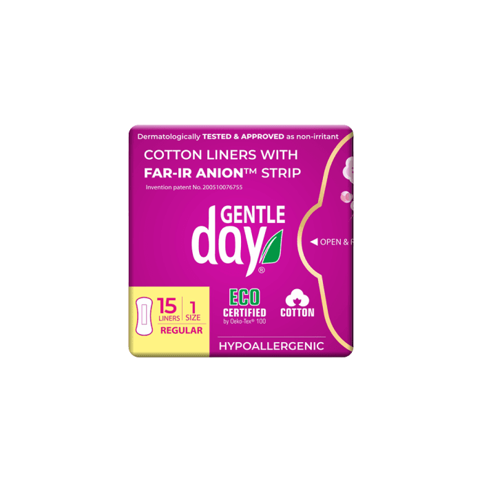 GENTLE DAY® hipoalerginiai kasdieniai įklotai MINI, jautriai odai su medvilne, 1 dydis, 15 vnt.-1