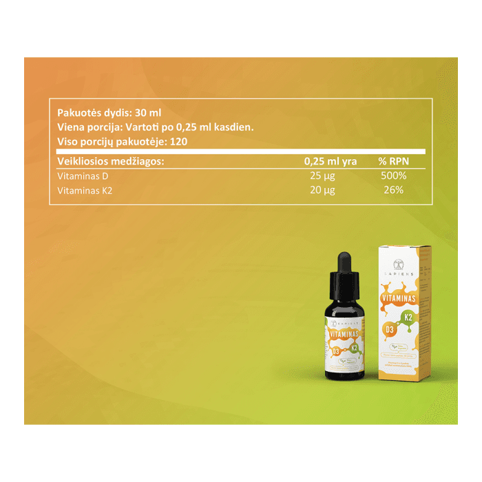 SAPIENS Vitaminas D3 + K2, 30 ml-2
