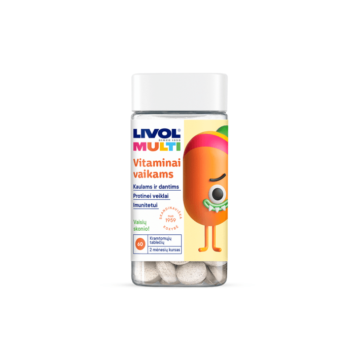 LIVOL MULTI vitaminai vaikams, vaisių skonio, 60 kramtomųjų tablečių-1