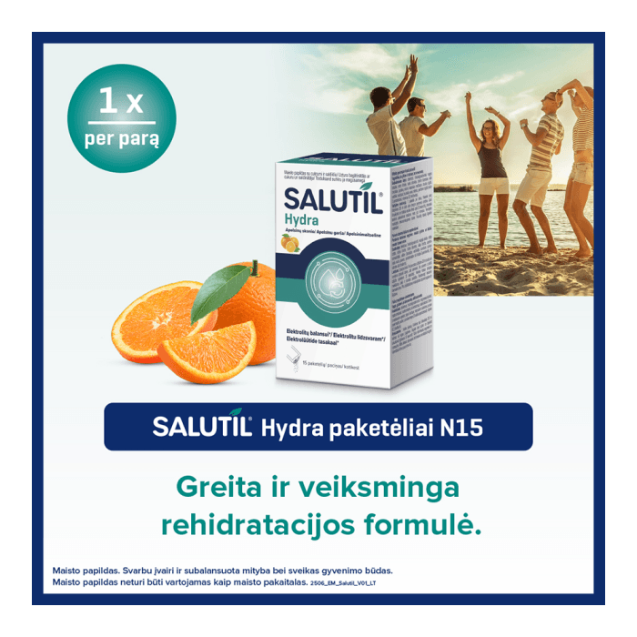 SALUTIL HYDRA (Elektrolitai), apelsinų skonio, 15 paketėlių-1