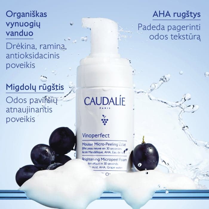 CAUDALIE šveičiamasis veido prausiklis pigmentuotai odai VINOPERFECT MICROPEEL FOAM, 100 ml-1