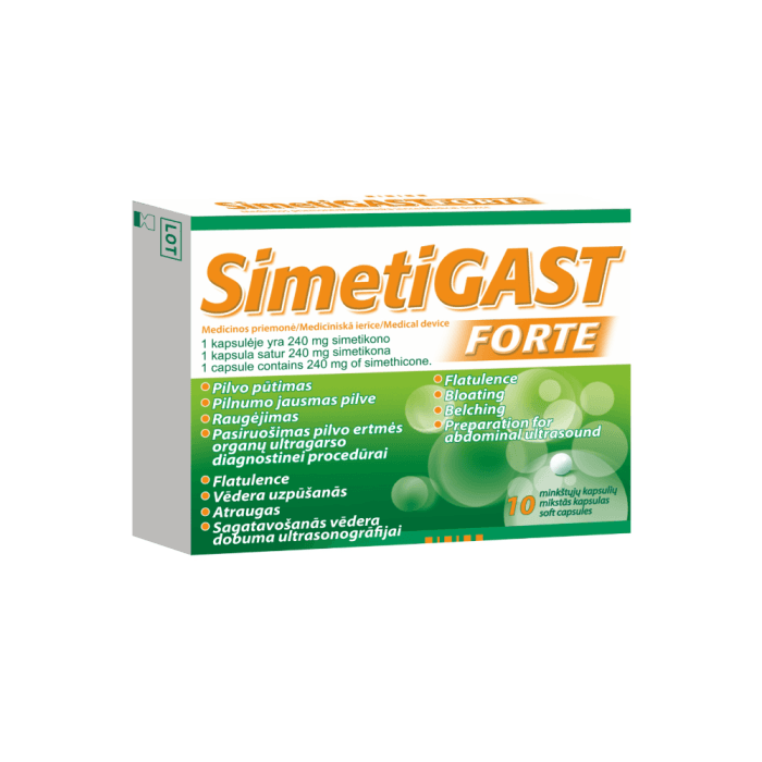 SIMETIGAST FORTE, nuo 12 m., 240 mg, 10 minkštų kapsulių