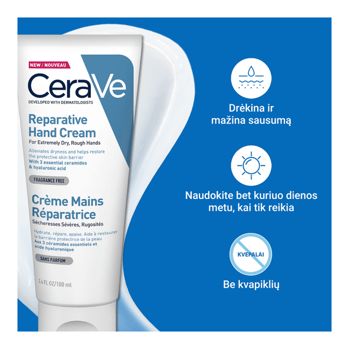CERAVE atkuriamasis itin sausos ir išsausėjusios rankų odos kremas, 100 ml-2